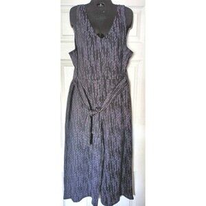 Apt. 9 Wide Leg Romper Size XL Cropped Black Gray Textured Print Tie Belt New